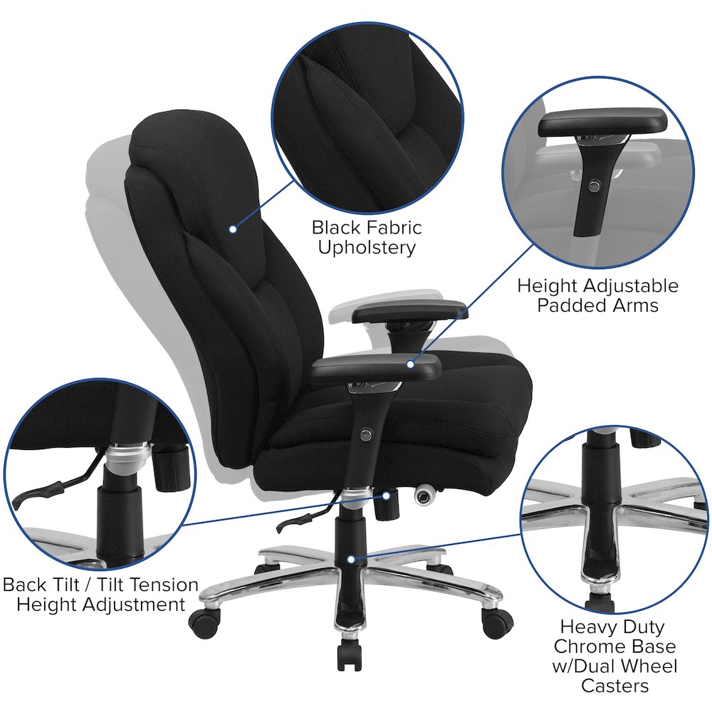 24/7 Intensive Use 400 lb. Rated Black Fabric Executive Office Chair. Picture 6