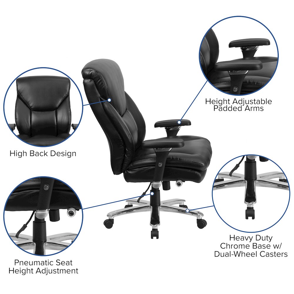 24/7 Intensive Use Big & Tall 400 lb. Rated Black Office Chair with Lumbar Knob. Picture 5