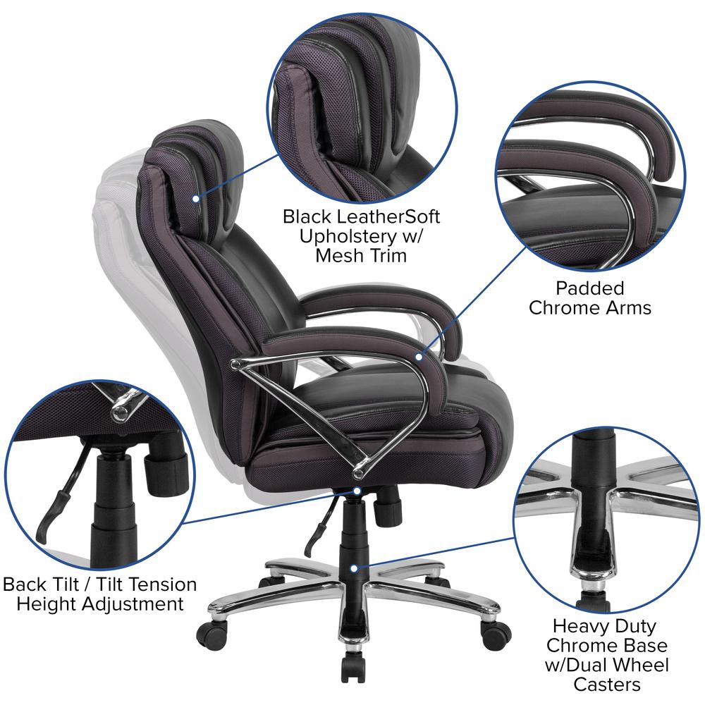 Big & Tall 500 lb. Rated Black LeatherSoft Executive Swivel Ergonomic Office Chair with Extra Wide Seat. Picture 6