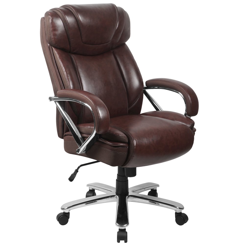 500 lb. Rated Brown Executive Swivel Office Chair with Extra Wide Seat. Picture 1