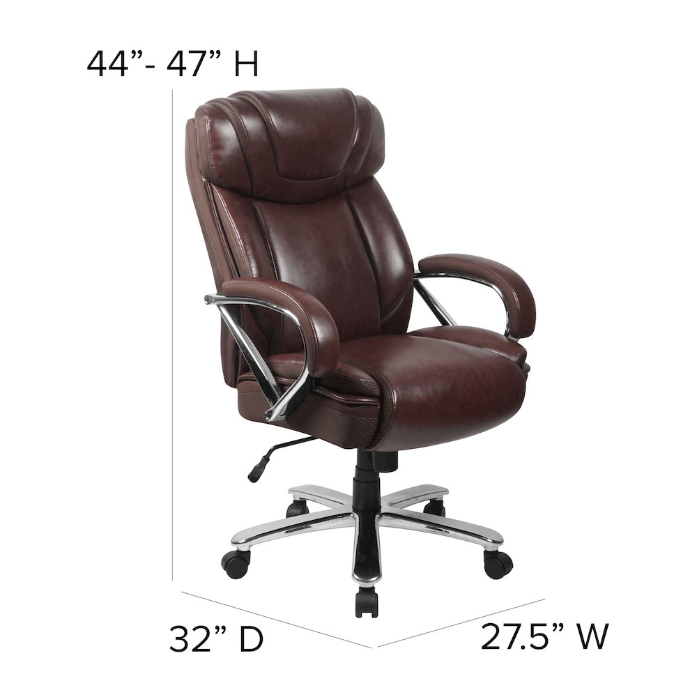 500 lb. Rated Brown Executive Swivel Office Chair with Extra Wide Seat. Picture 7