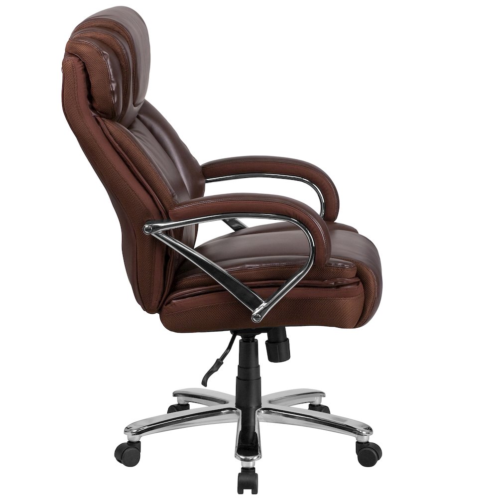 500 lb. Rated Brown Executive Swivel Office Chair with Extra Wide Seat. Picture 10