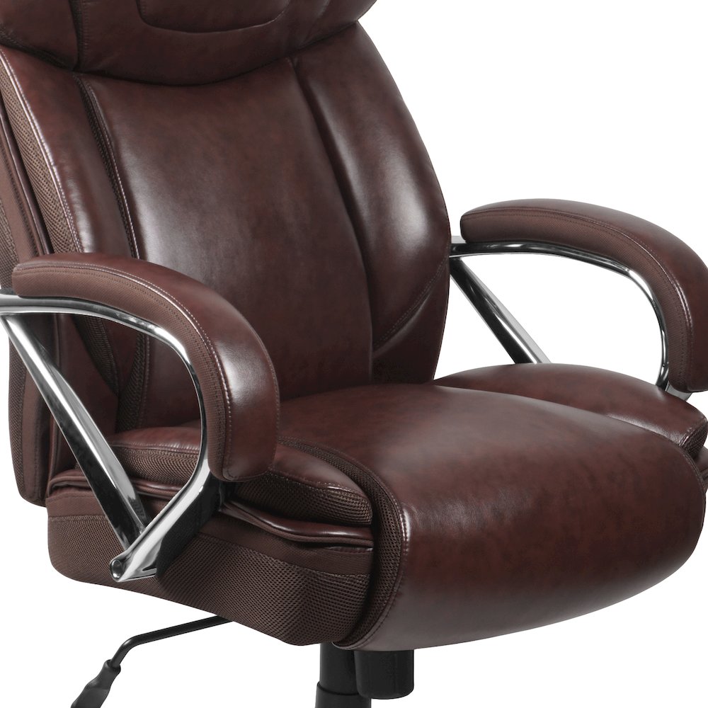 500 lb. Rated Brown Executive Swivel Office Chair with Extra Wide Seat. Picture 9