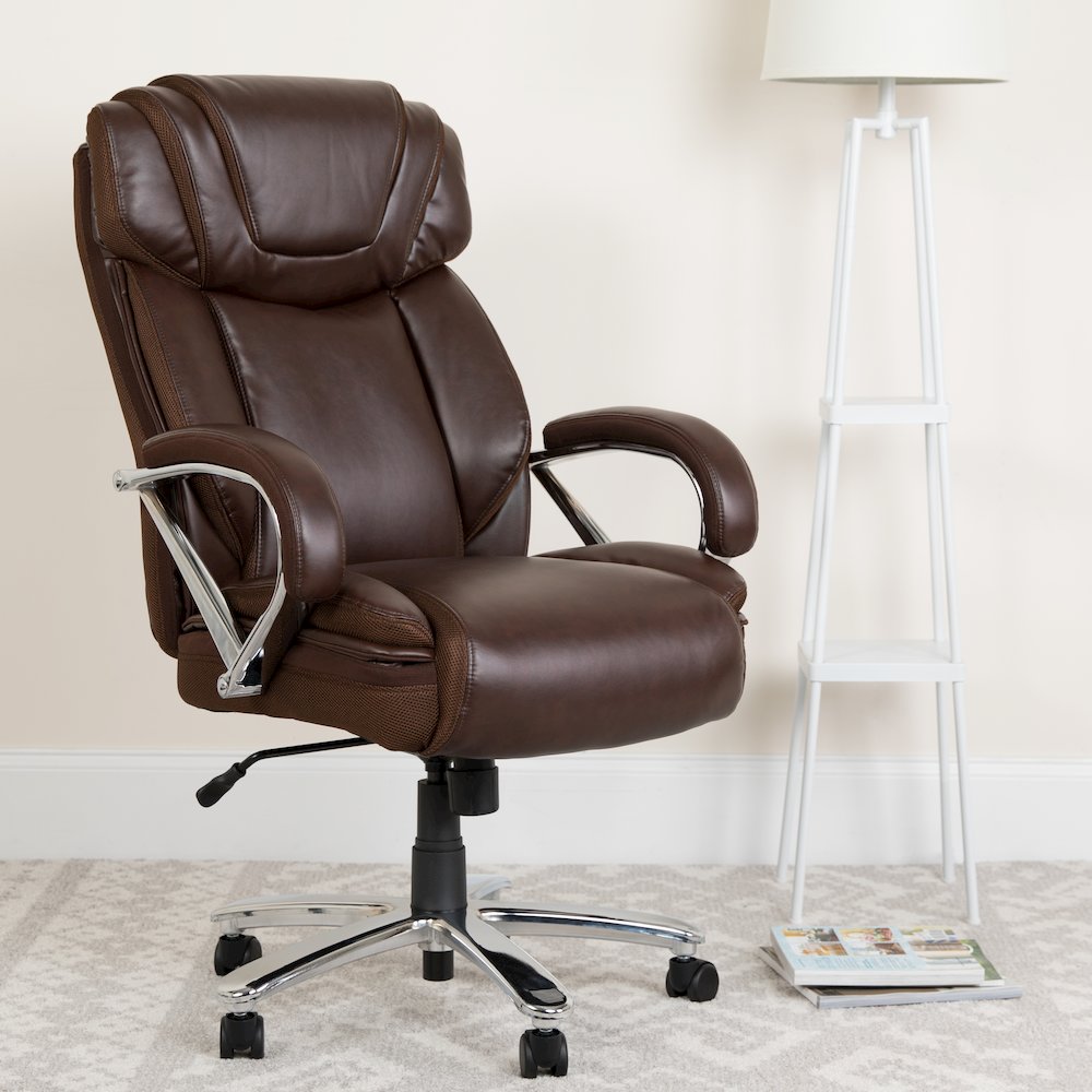 500 lb. Rated Brown Executive Swivel Office Chair with Extra Wide Seat. Picture 2