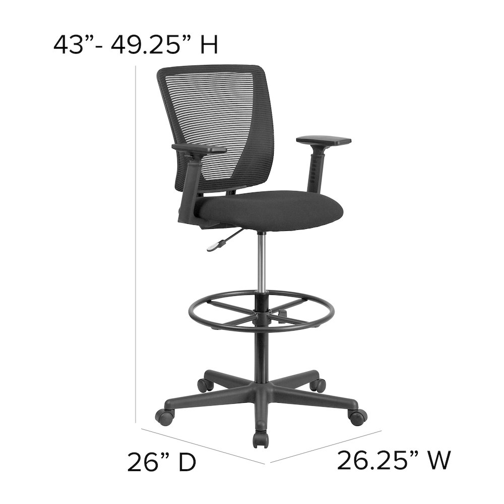 Mid-Back Mesh Drafting Chair with Black Fabric Seat, Adjustable Foot Ring. Picture 6