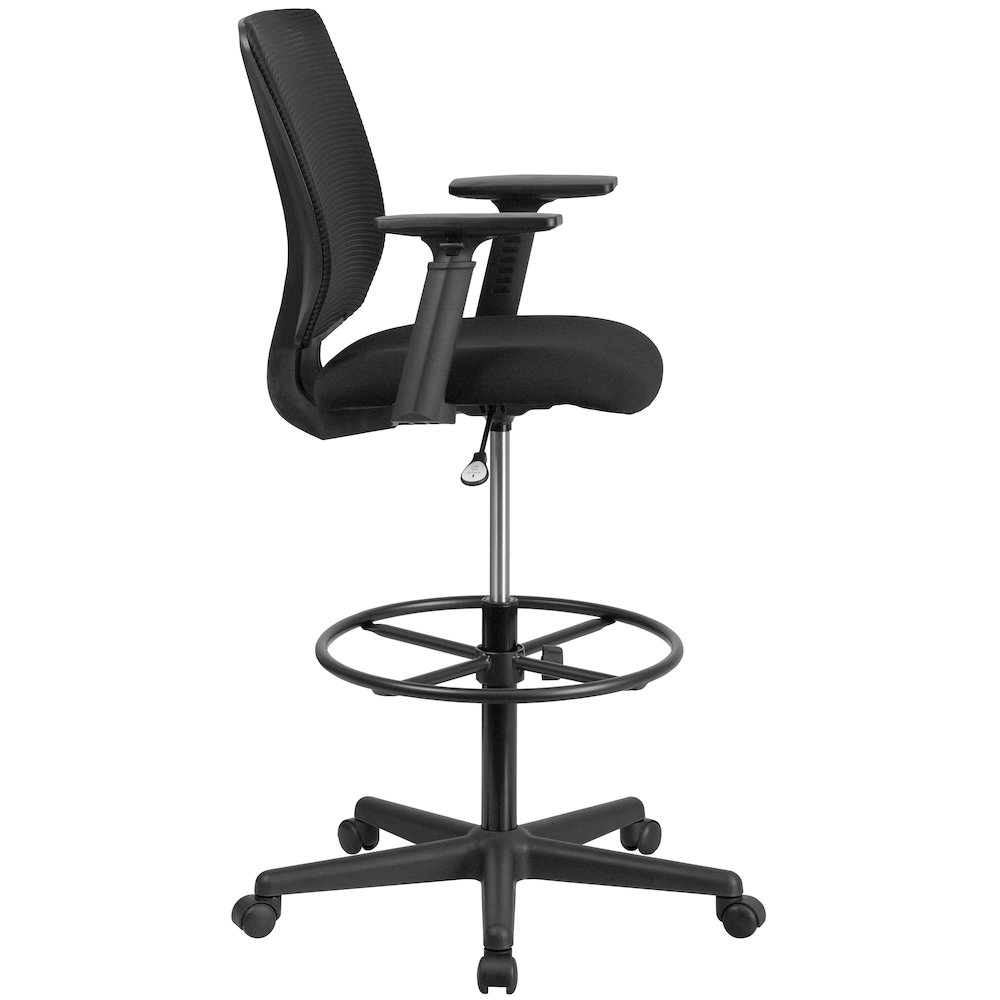 Mid-Back Mesh Drafting Chair with Black Fabric Seat, Adjustable Foot Ring. Picture 9