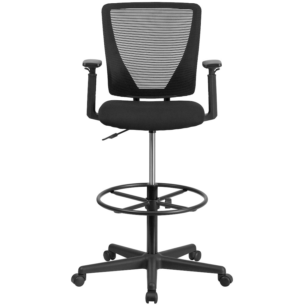 Mid-Back Mesh Drafting Chair with Black Fabric Seat, Adjustable Foot Ring. Picture 10