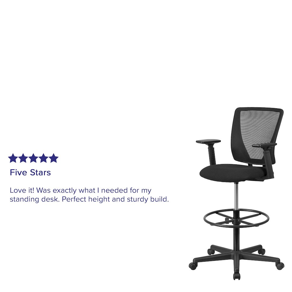 Mid-Back Mesh Drafting Chair with Black Fabric Seat, Adjustable Foot Ring. Picture 4