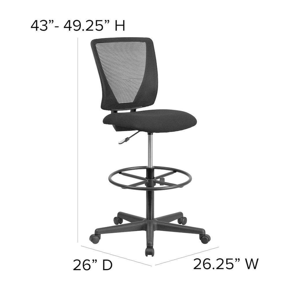 Mid-Back Mesh Drafting Chair with Black Fabric Seat and Adjustable Foot Ring. Picture 6