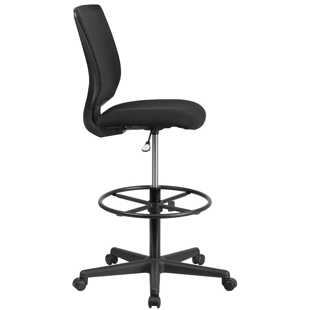 Mid-Back Mesh Drafting Chair with Black Fabric Seat and Adjustable Foot Ring. Picture 9