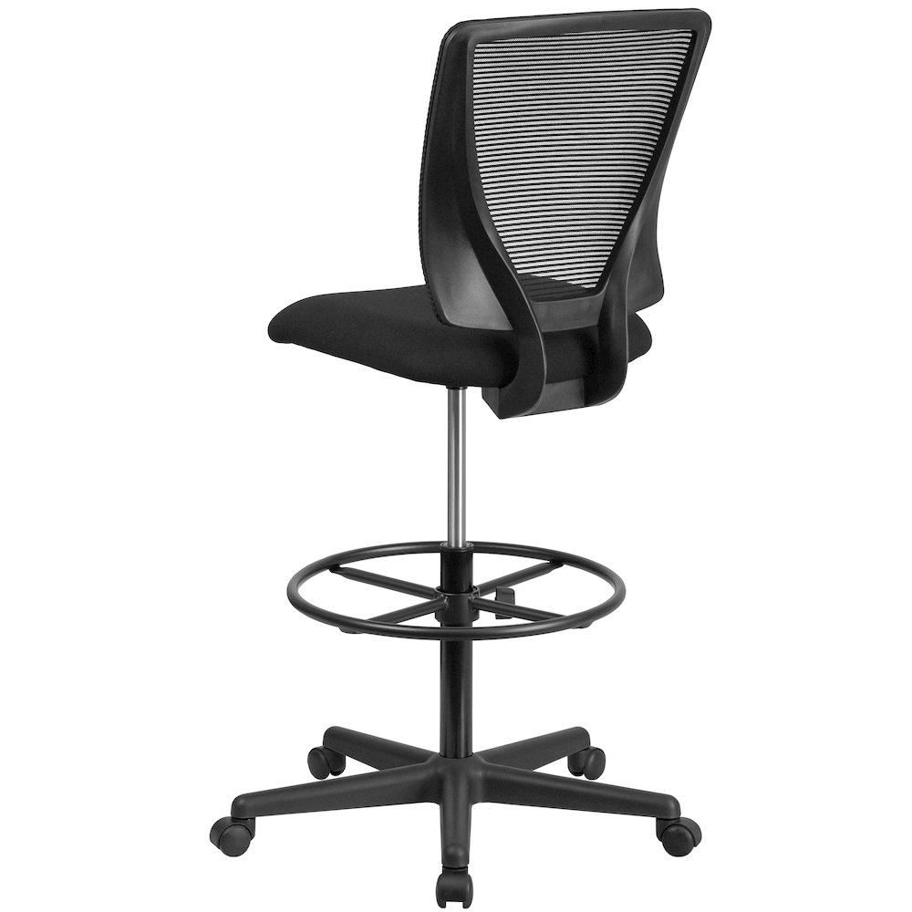 Mid-Back Mesh Drafting Chair with Black Fabric Seat and Adjustable Foot Ring. Picture 7