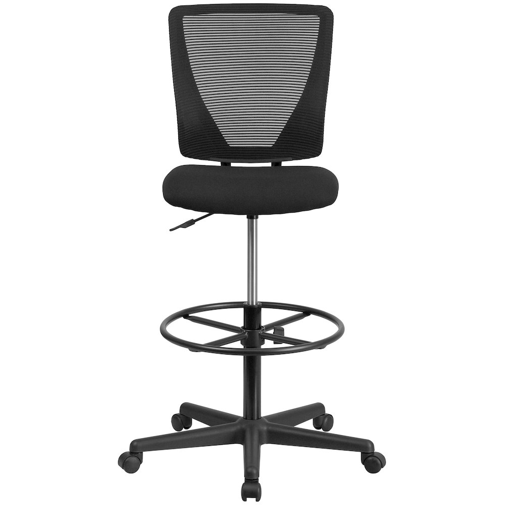 Mid-Back Mesh Drafting Chair with Black Fabric Seat and Adjustable Foot Ring. Picture 10