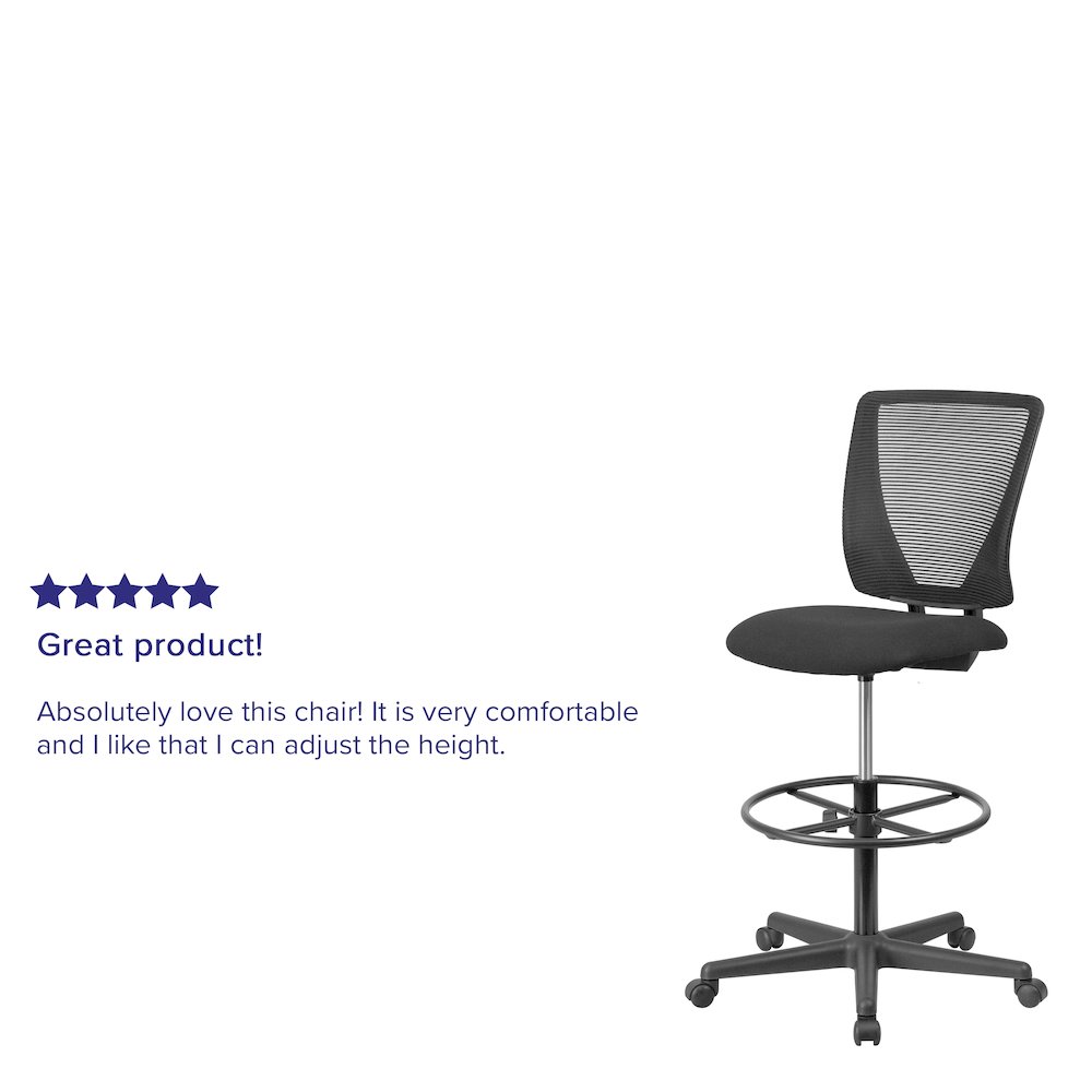 Mid-Back Mesh Drafting Chair with Black Fabric Seat and Adjustable Foot Ring. Picture 4