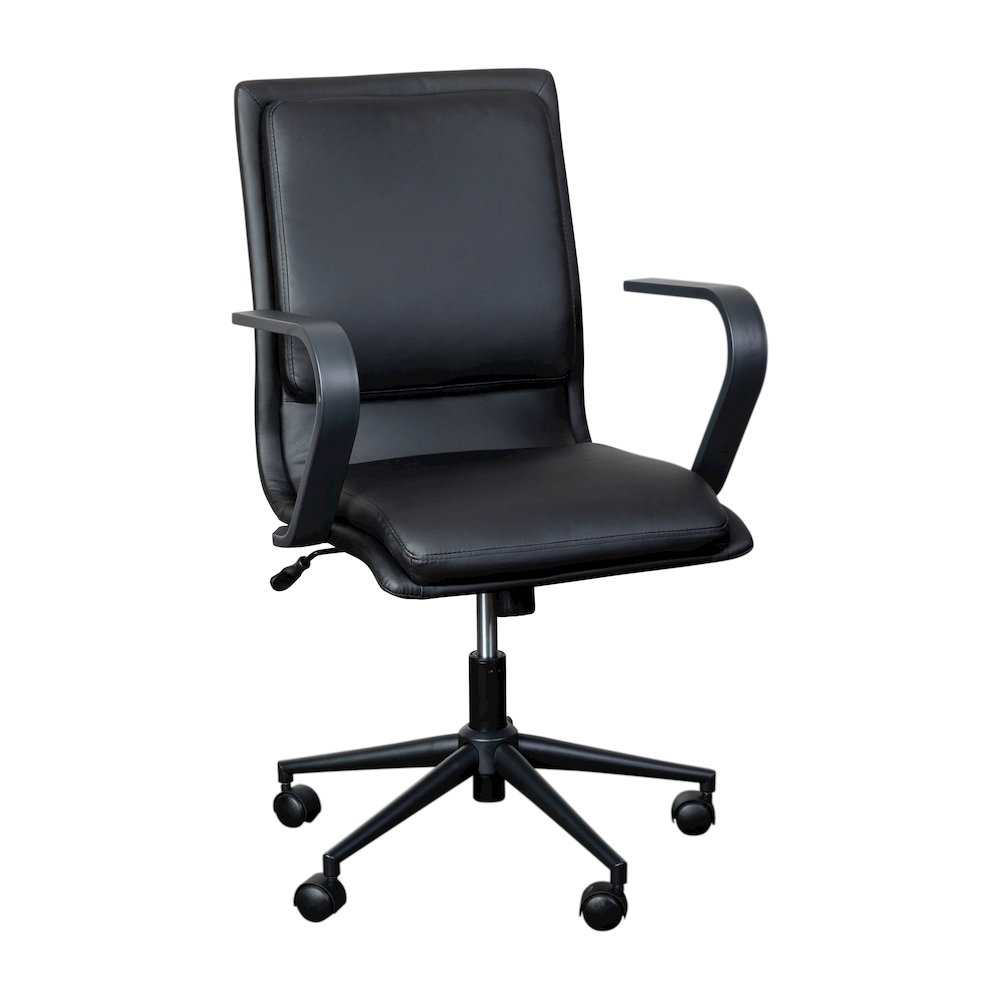 Mid-Back Designer Executive Office Chair with Black Base and Arms, Black. Picture 1