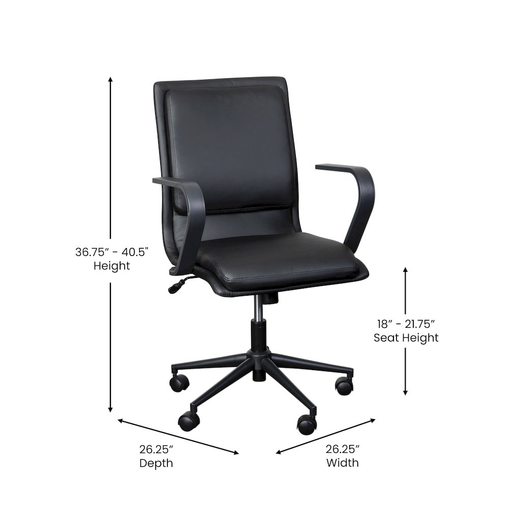 Mid-Back Designer Executive Office Chair with Black Base and Arms, Black. Picture 5