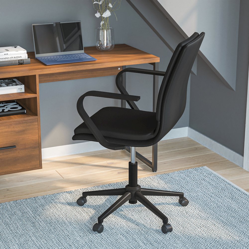 Mid-Back Designer Executive Office Chair with Black Base and Arms, Black. Picture 6