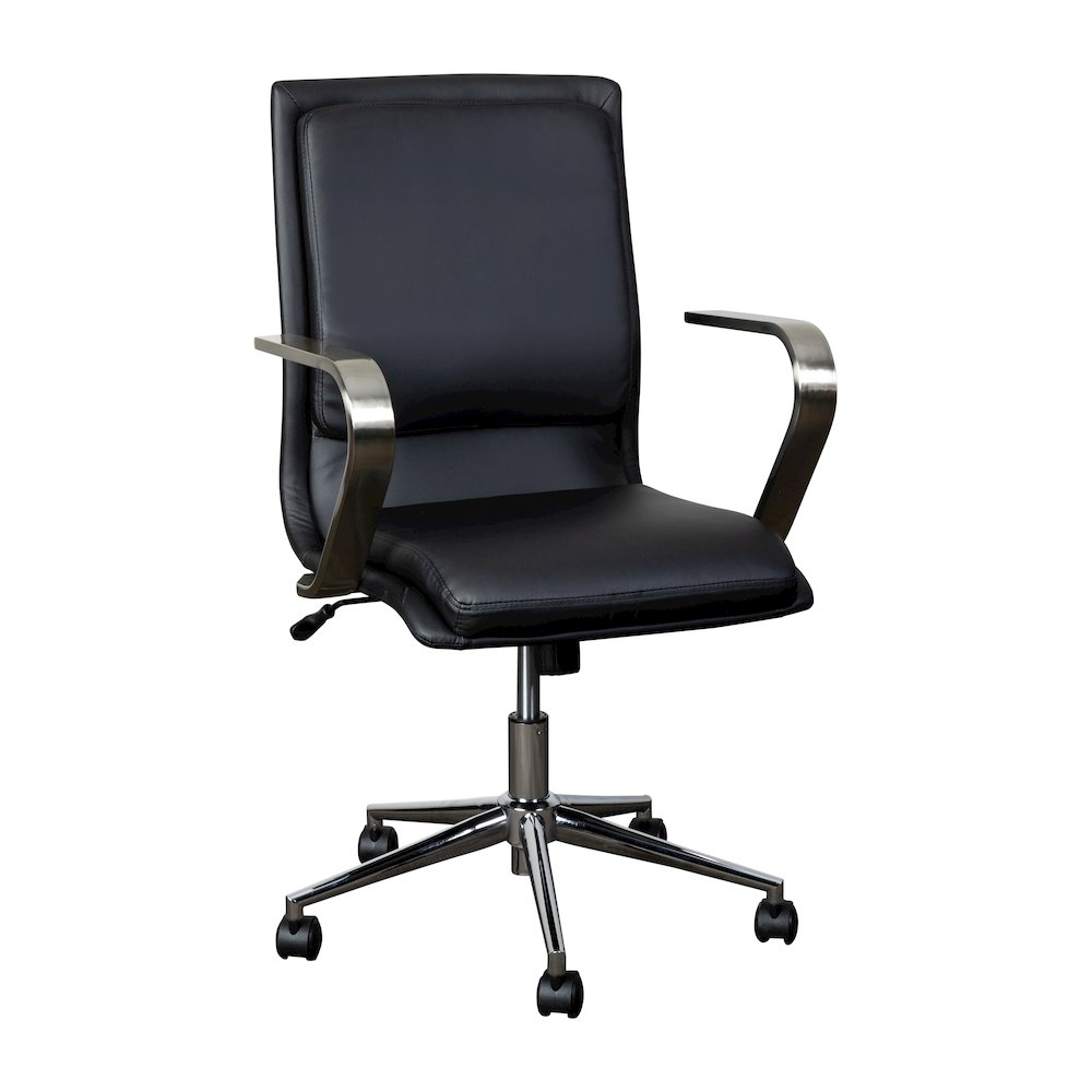 Mid-Back Executive Office Chair with Brushed Chrome Base and Arms, Black