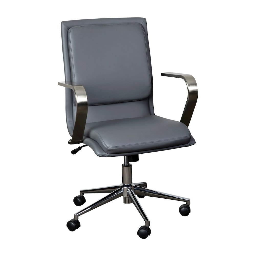 Mid-Back Designer Executive Office Chair with Brushed Chrome Base and Arms, Gray. Picture 1