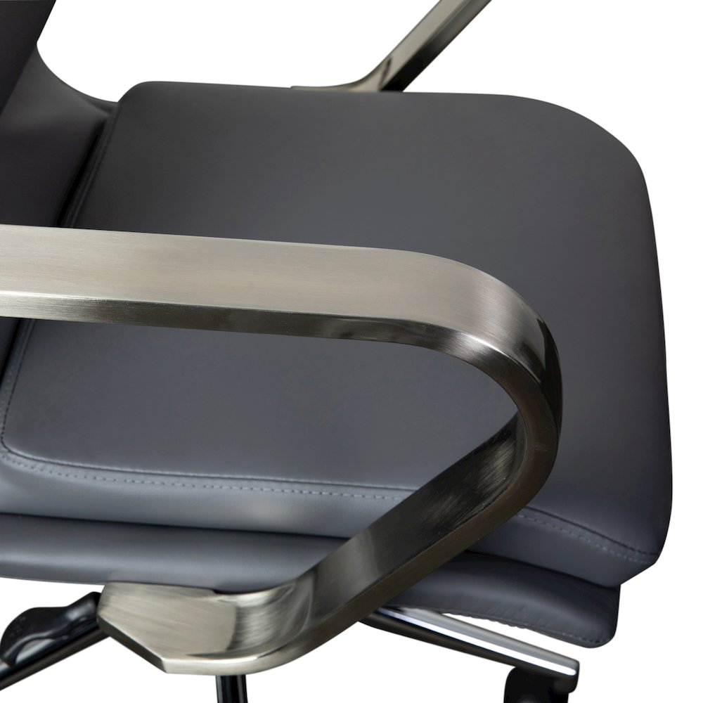 Mid-Back Designer Executive Office Chair with Brushed Chrome Base and Arms, Gray. Picture 8