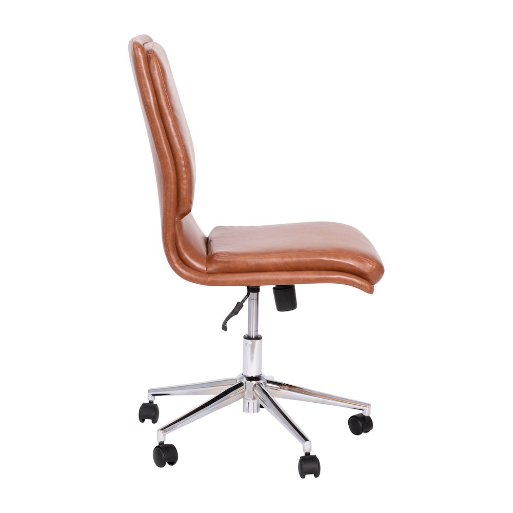 Mid-Back Armless Swivel Task Office Chair with Adjustable Chrome Base, Cognac. Picture 10