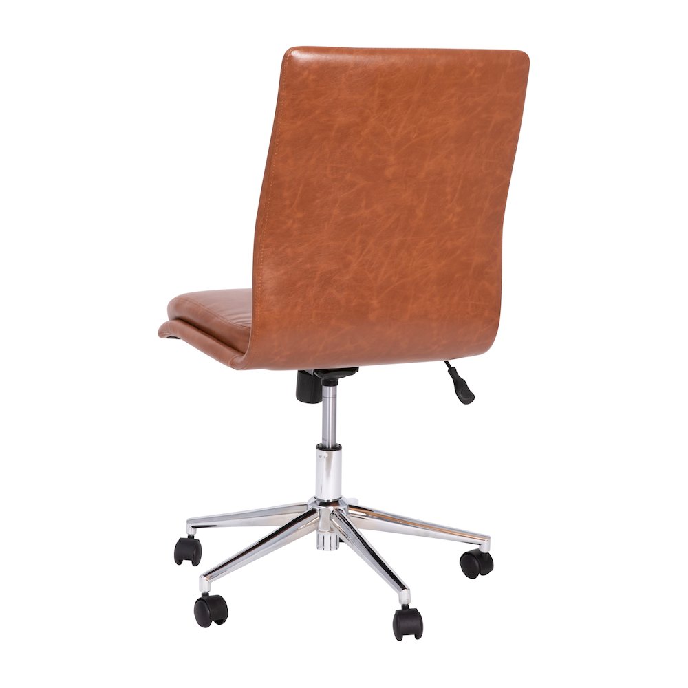 Mid-Back Armless Swivel Task Office Chair with Adjustable Chrome Base, Cognac. Picture 8