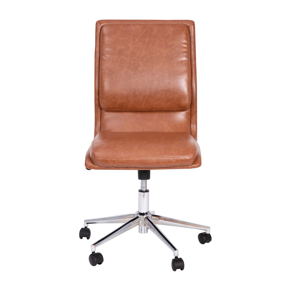 Mid-Back Armless Swivel Task Office Chair with Adjustable Chrome Base, Cognac. Picture 11