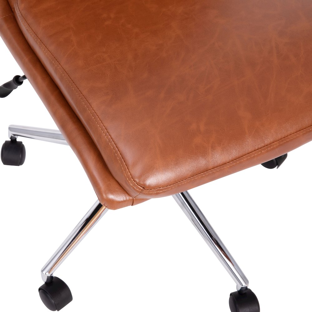 Mid-Back Armless Swivel Task Office Chair with Adjustable Chrome Base, Cognac. Picture 9