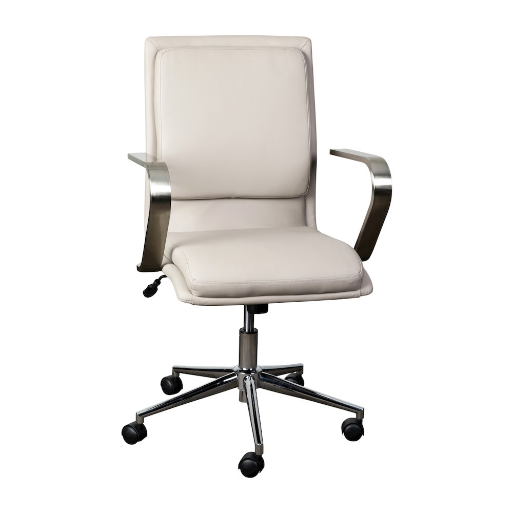 Mid-Back Executive Office Chair with Brushed Chrome Base and Arms, Taupe. Picture 1
