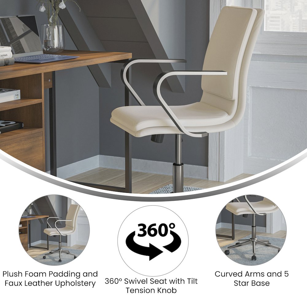 Mid-Back Executive Office Chair with Brushed Chrome Base and Arms, Taupe. Picture 4