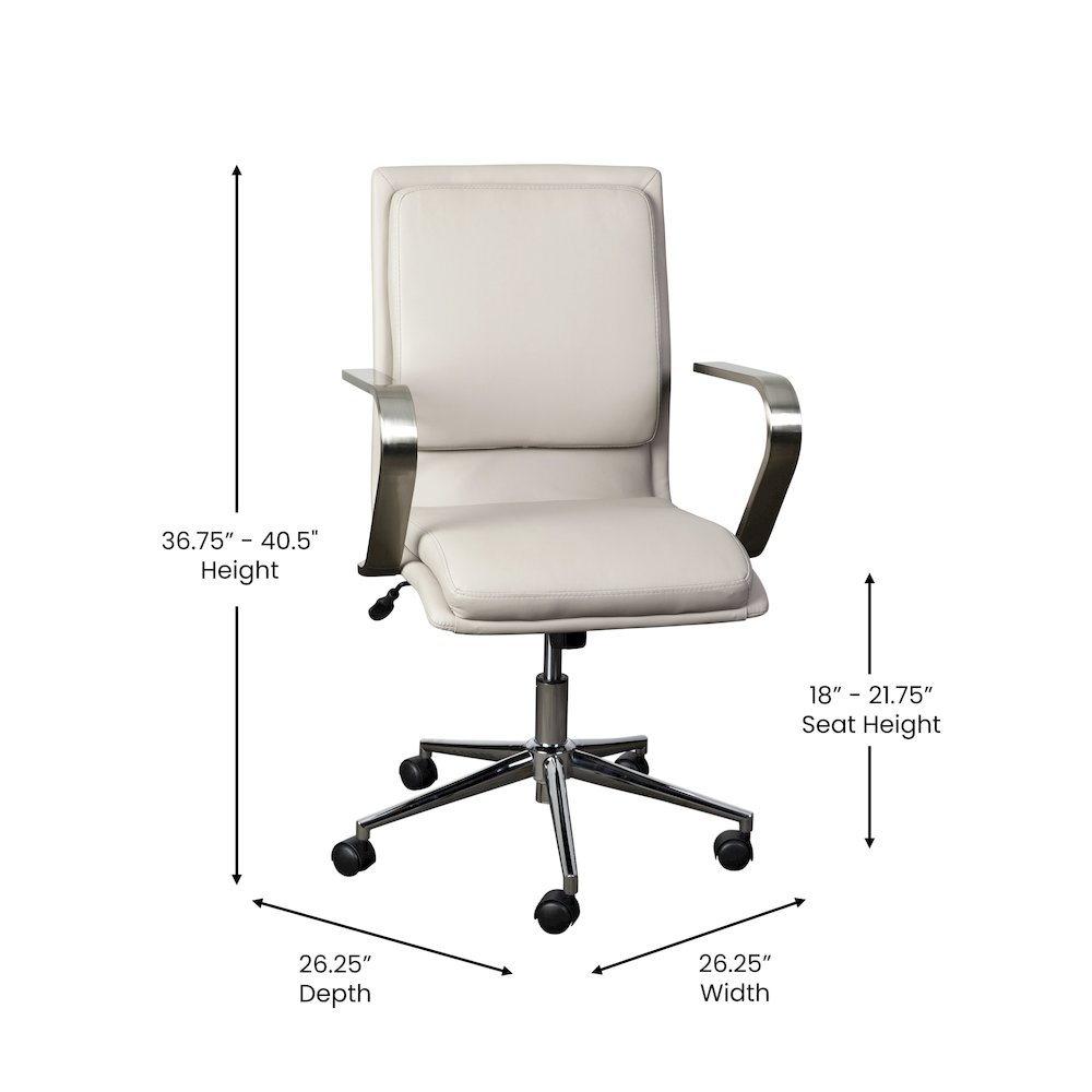 Mid-Back Executive Office Chair with Brushed Chrome Base and Arms, Taupe. Picture 5