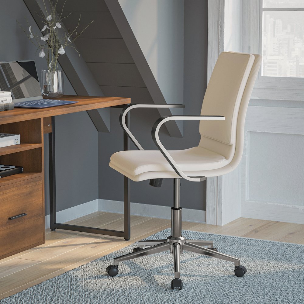 Mid-Back Executive Office Chair with Brushed Chrome Base and Arms, Taupe. Picture 2
