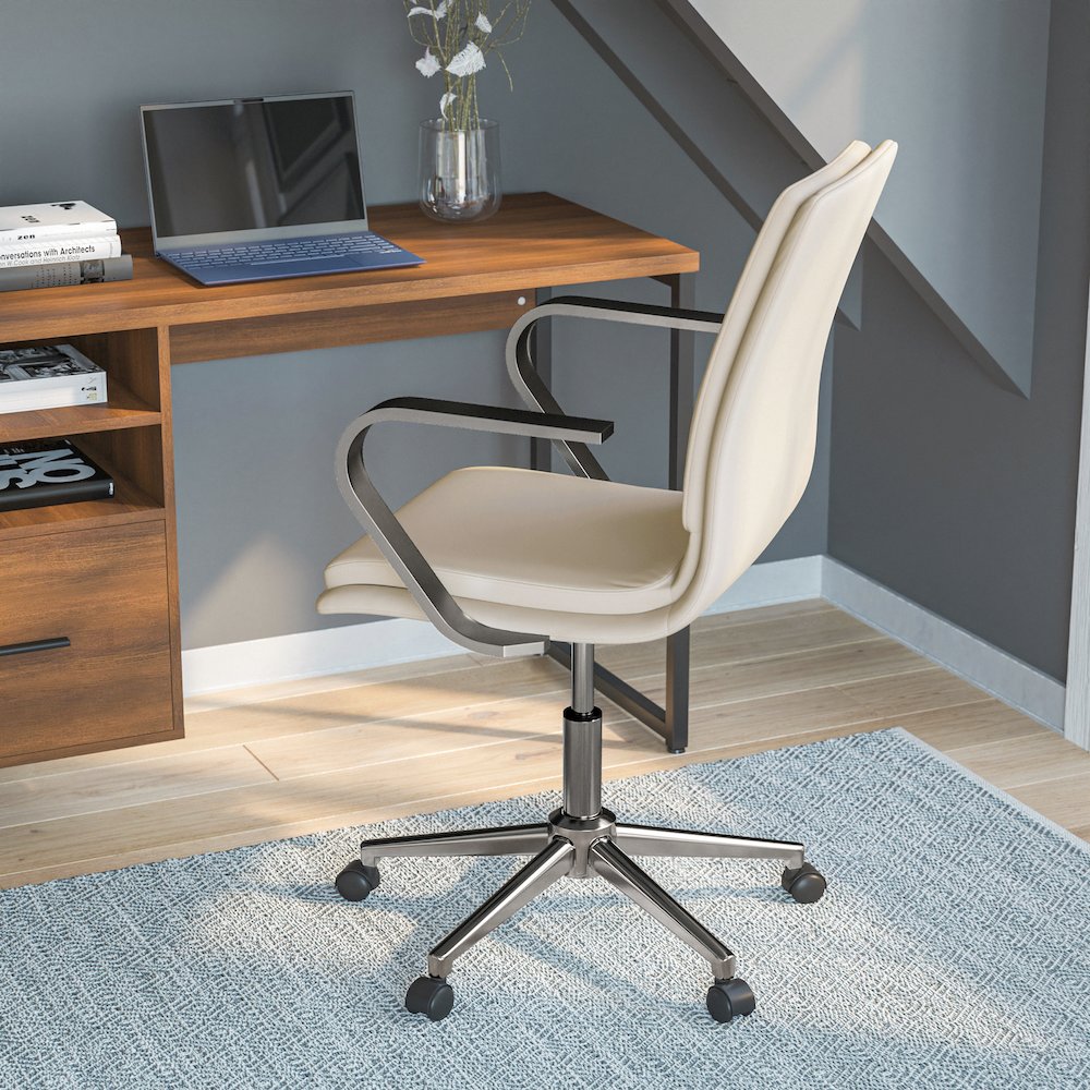 Mid-Back Executive Office Chair with Brushed Chrome Base and Arms, Taupe. Picture 6