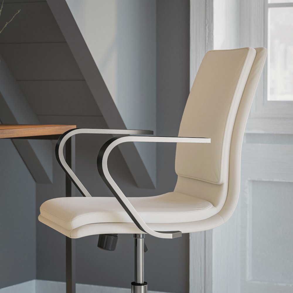 Mid-Back Executive Office Chair with Brushed Chrome Base and Arms, Taupe. Picture 7