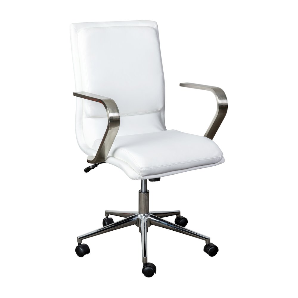 Mid-Back Executive Office Chair with Brushed Chrome Base and Arms, White. Picture 1