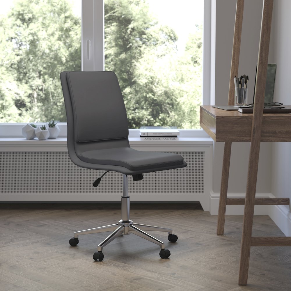 Mid-Back Armless Swivel Task Office Chair with and Adjustable Chrome Base, Gray. Picture 2