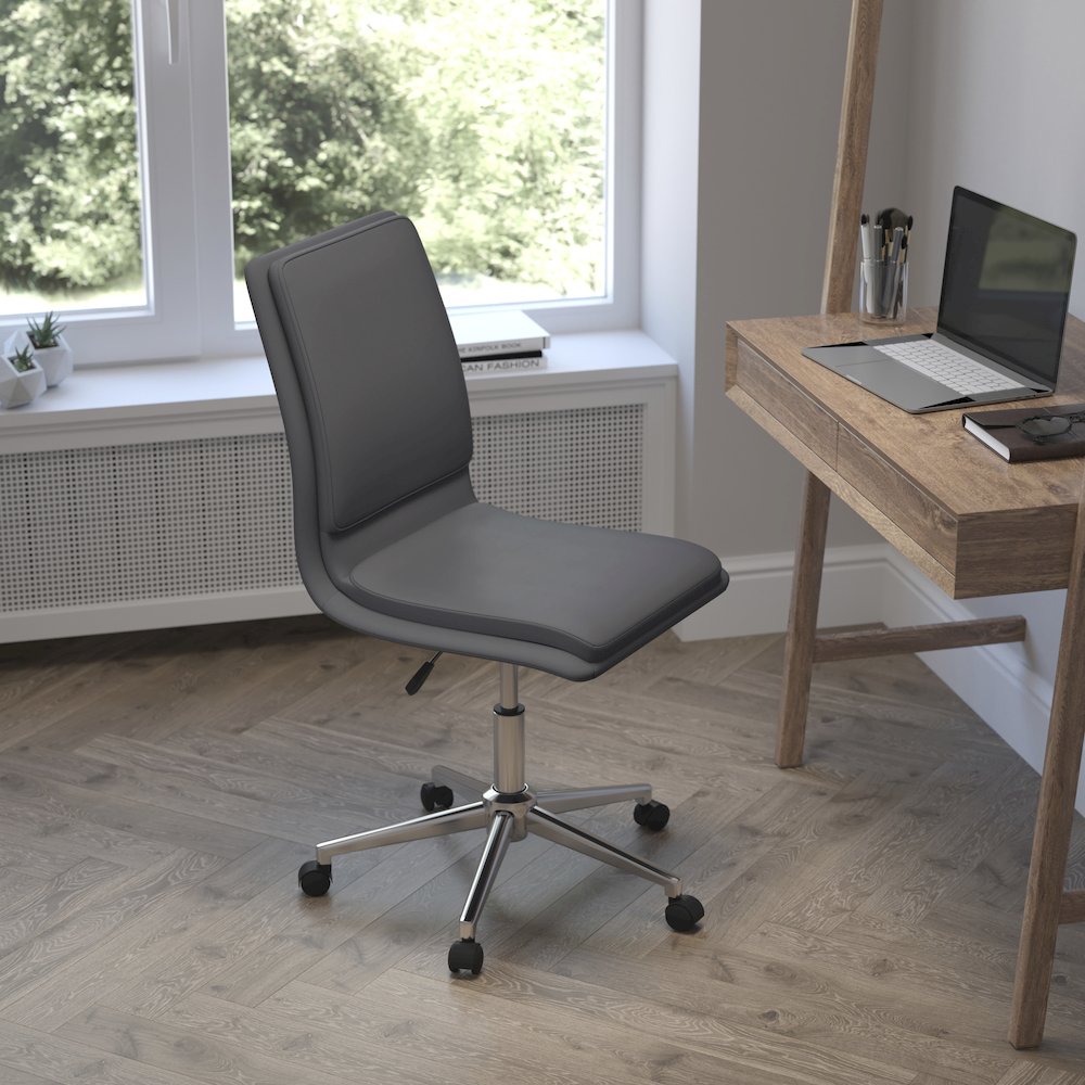 Mid-Back Armless Swivel Task Office Chair with and Adjustable Chrome Base, Gray. Picture 7