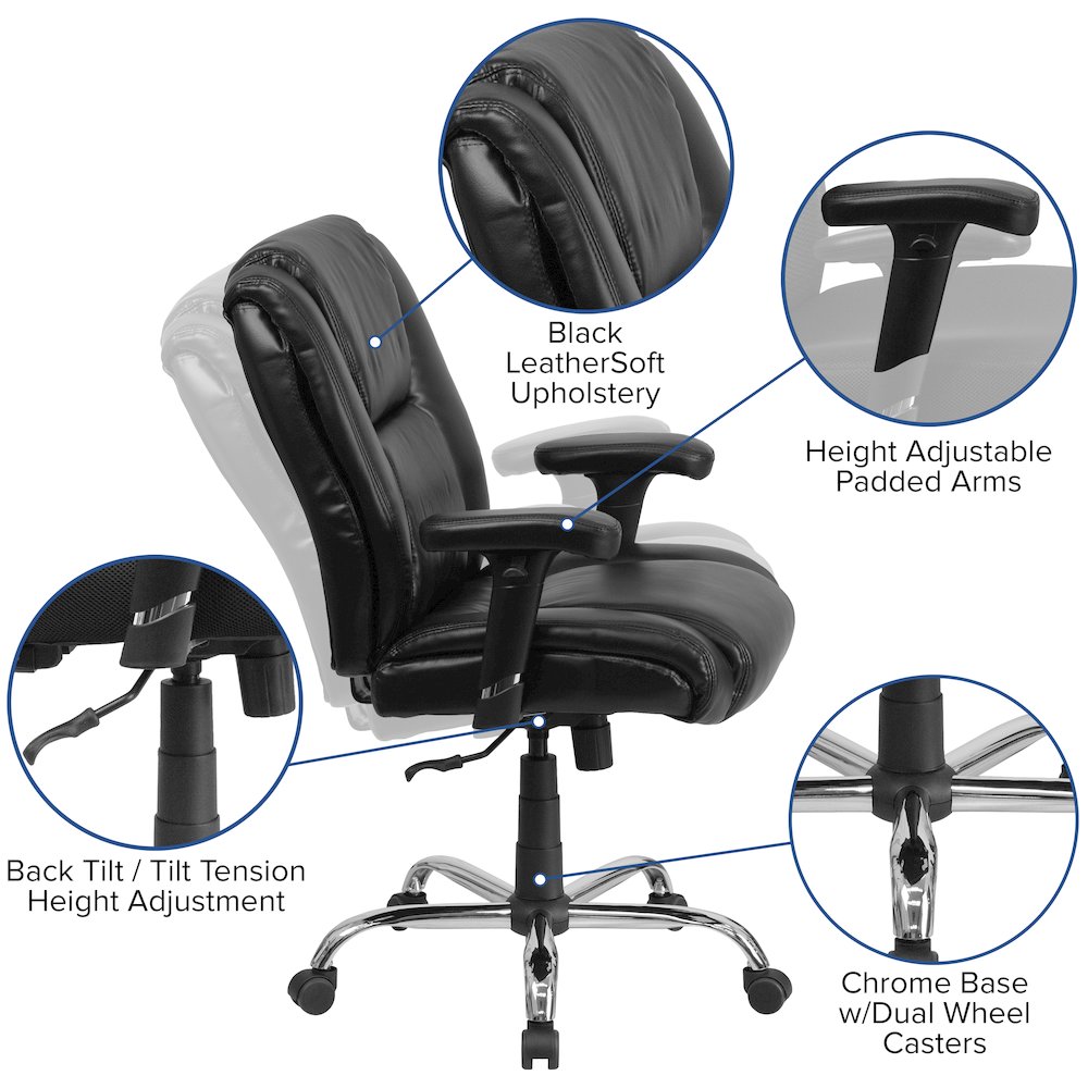 400 lb. Rated Black Task Office Chair with Chrome Base and Adjustable Arms. Picture 6