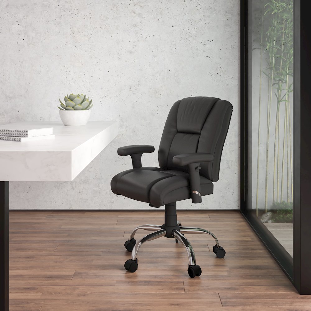 400 lb. Rated Black Task Office Chair with Chrome Base and Adjustable Arms. Picture 2