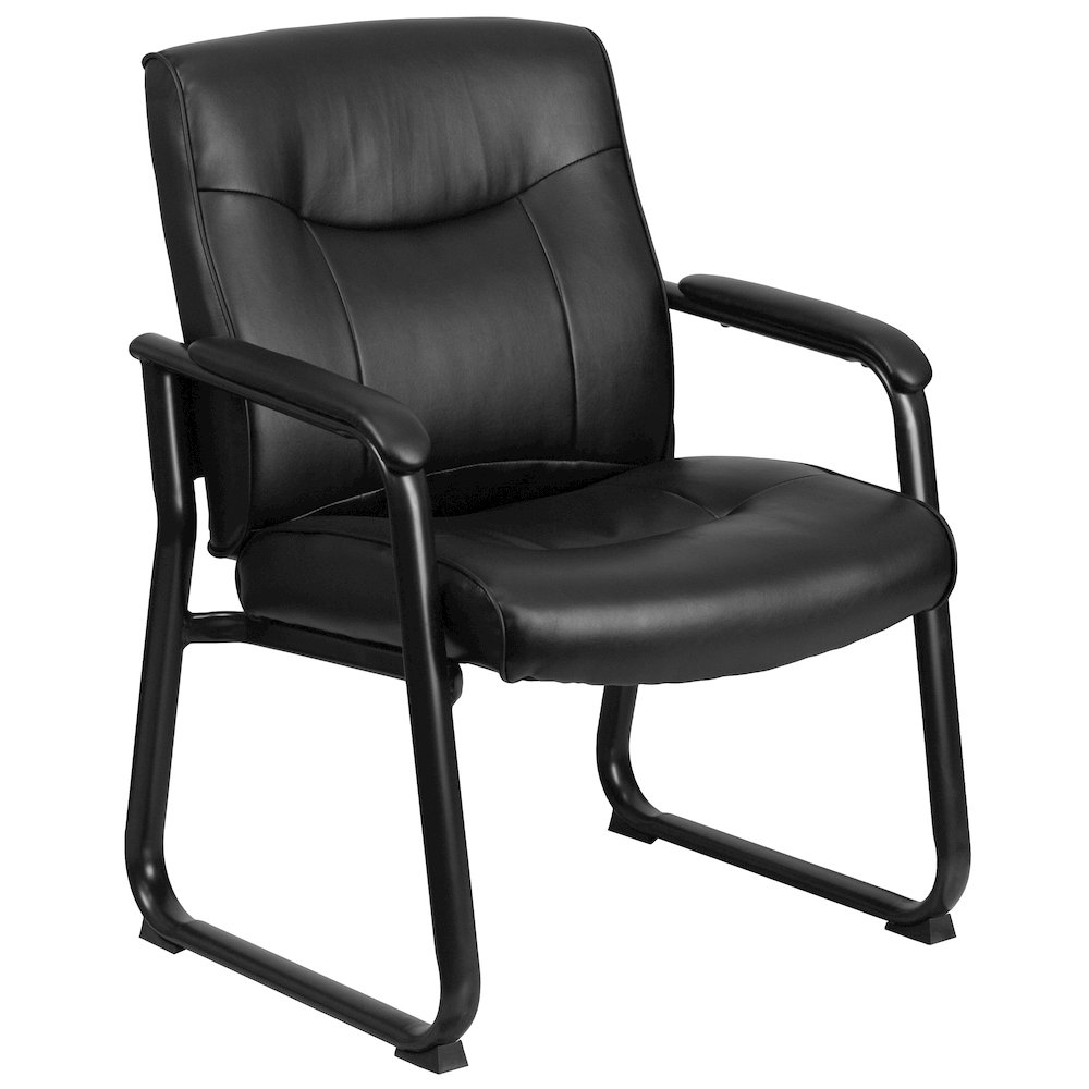 Big & Tall 500 lb. Rated Black Executive Side Reception Chair with Sled Base. Picture 1