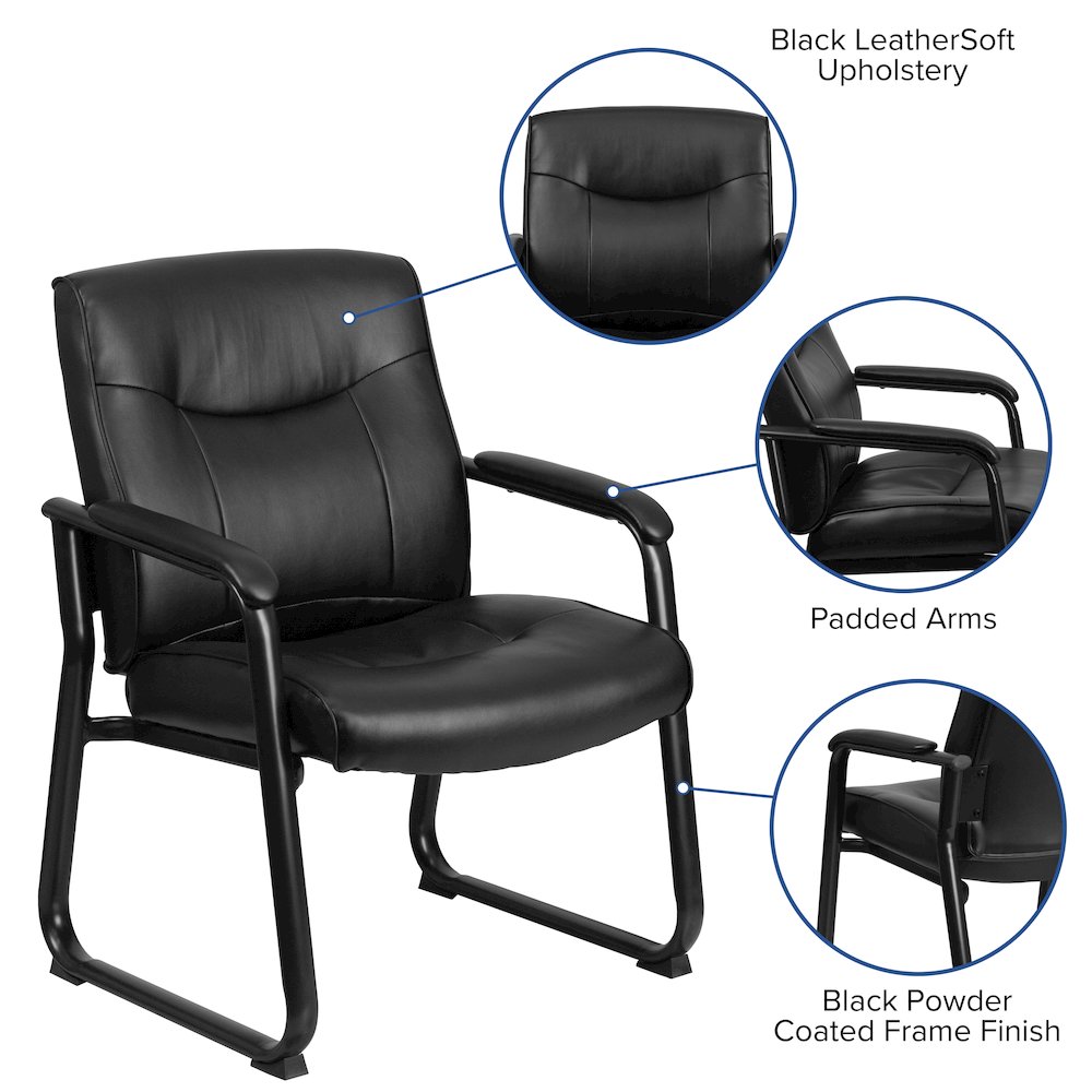 Big & Tall 500 lb. Rated Black Executive Side Reception Chair with Sled Base. Picture 5