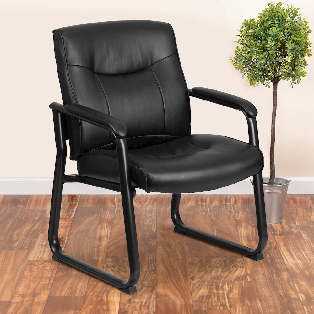 Big & Tall 500 lb. Rated Black Executive Side Reception Chair with Sled Base. Picture 2