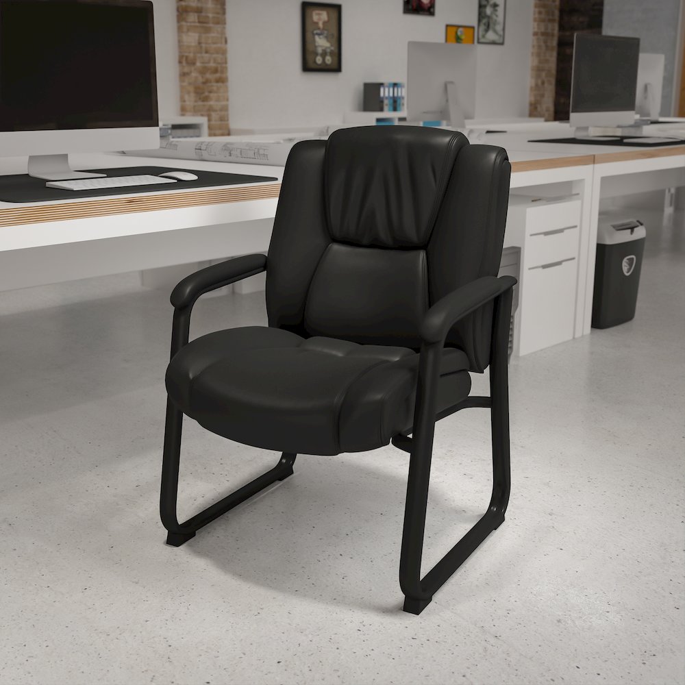Reception Chairs | Black LeatherSoft Side Chairs for Reception and Office. Picture 2