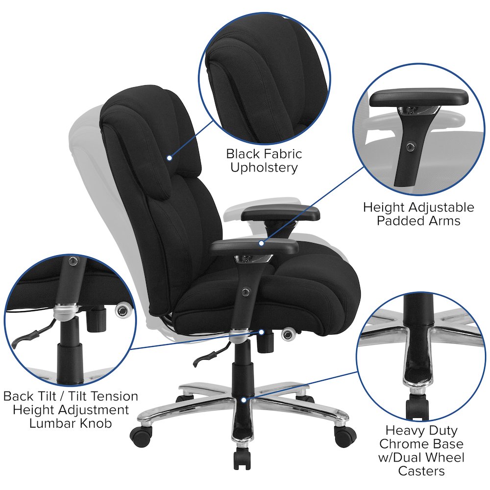 400 lb. Rated Black Fabric Executive Office Chair with Lumbar Knob. Picture 6