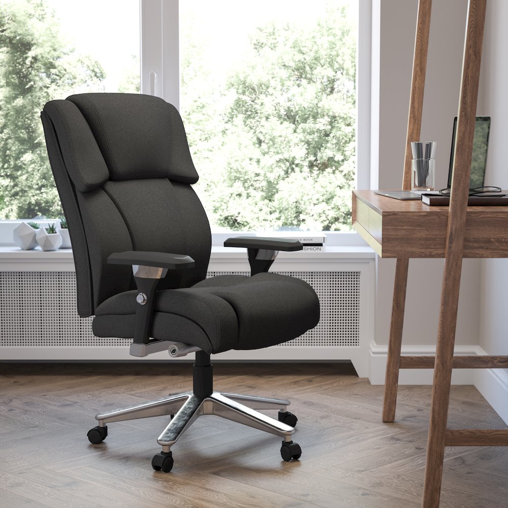 400 lb. Rated Black Fabric Executive Office Chair with Lumbar Knob. Picture 2