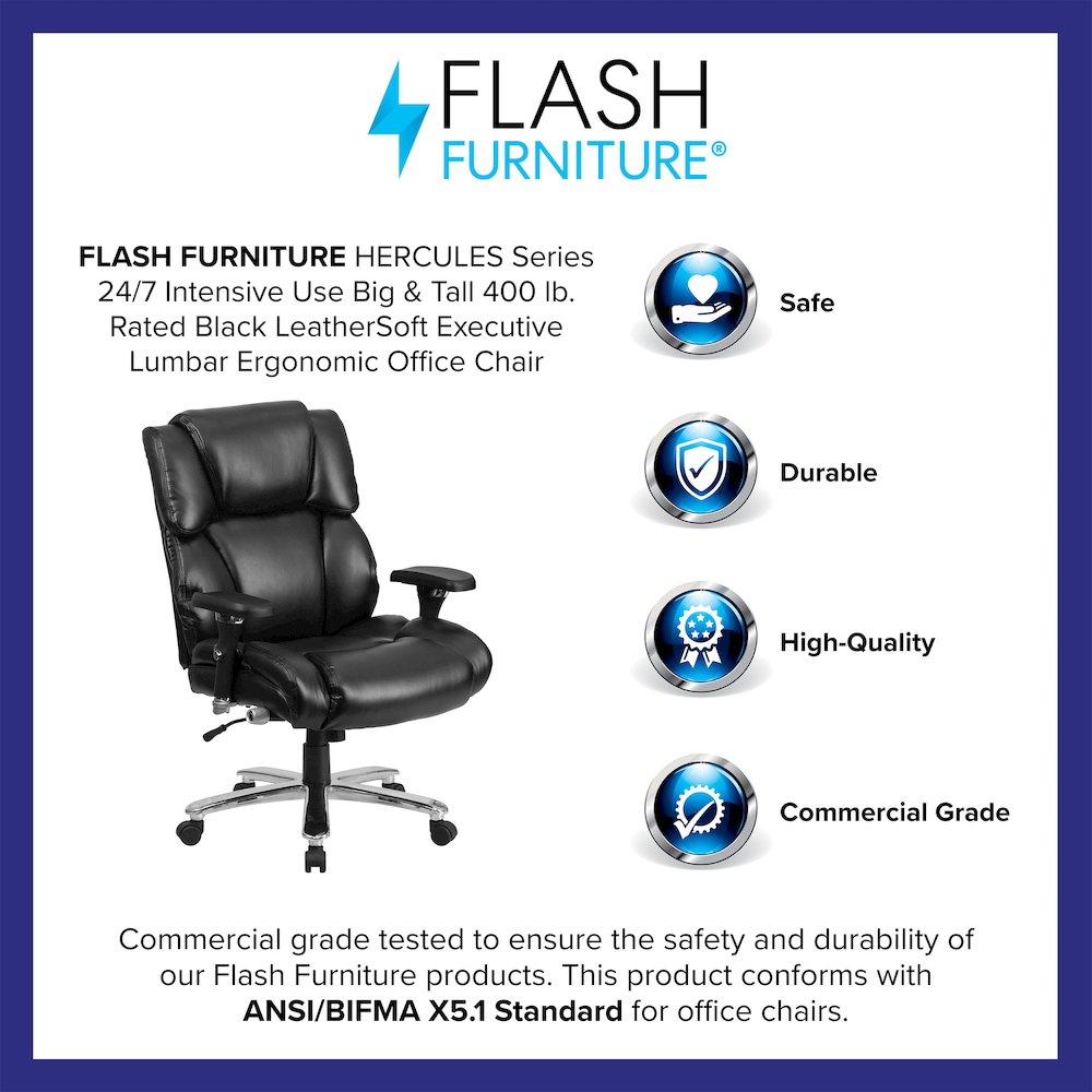 24/7 Intensive Use Big & Tall 400 lb. Rated Black Executive Lumbar Office Chair. Picture 4