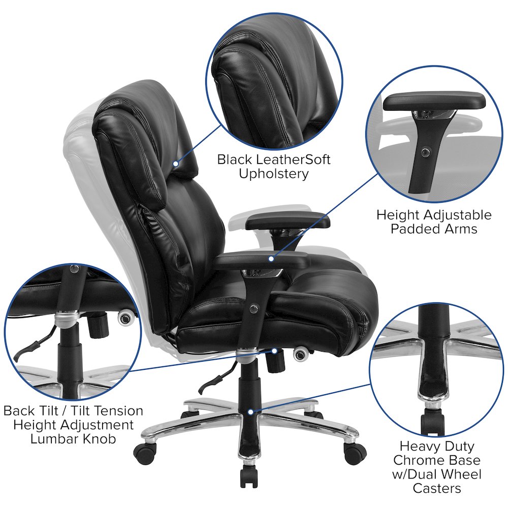 24/7 Intensive Use Big & Tall 400 lb. Rated Black Executive Lumbar Office Chair. Picture 6
