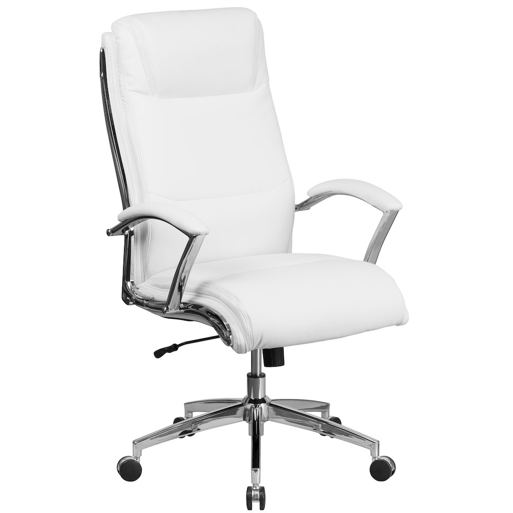 High Back White Smooth Upholstered Executive Swivel Office Chair. Picture 1