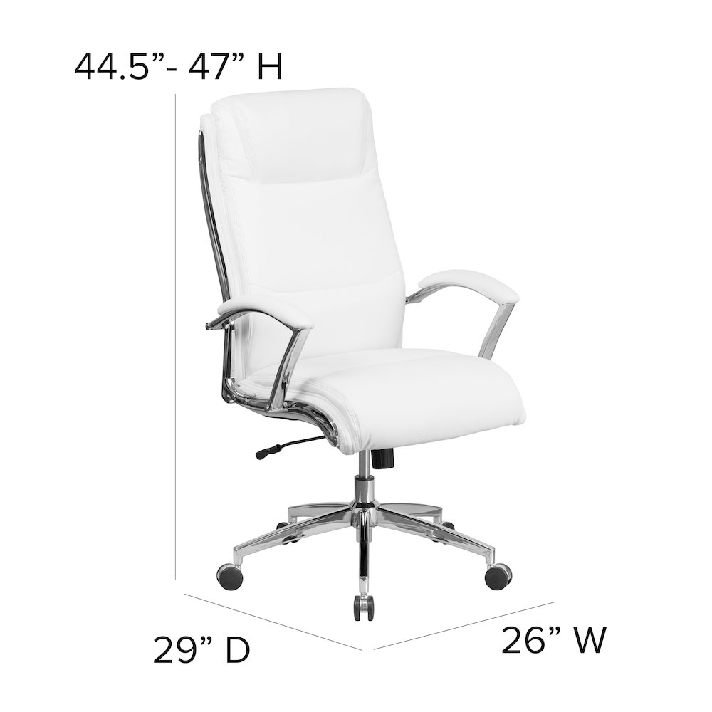 High Back White Smooth Upholstered Executive Swivel Office Chair. Picture 6
