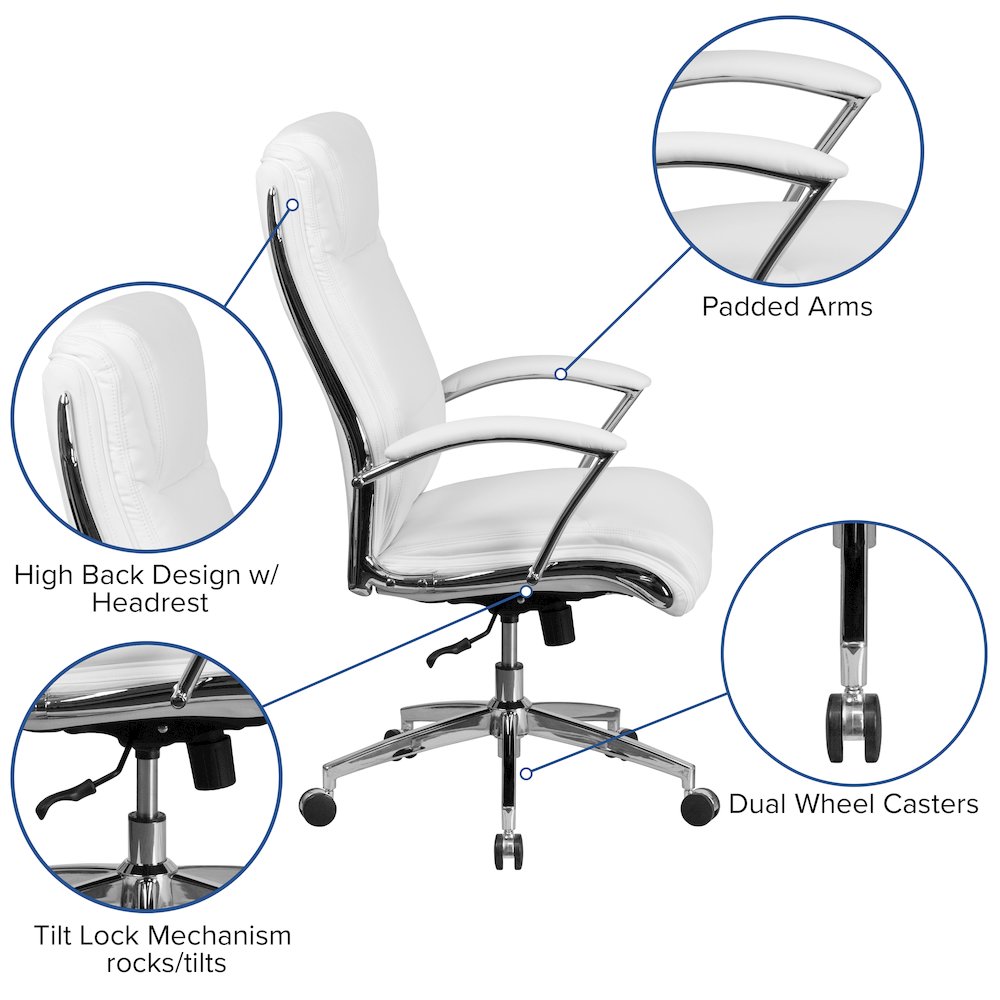 High Back White Smooth Upholstered Executive Swivel Office Chair. Picture 5