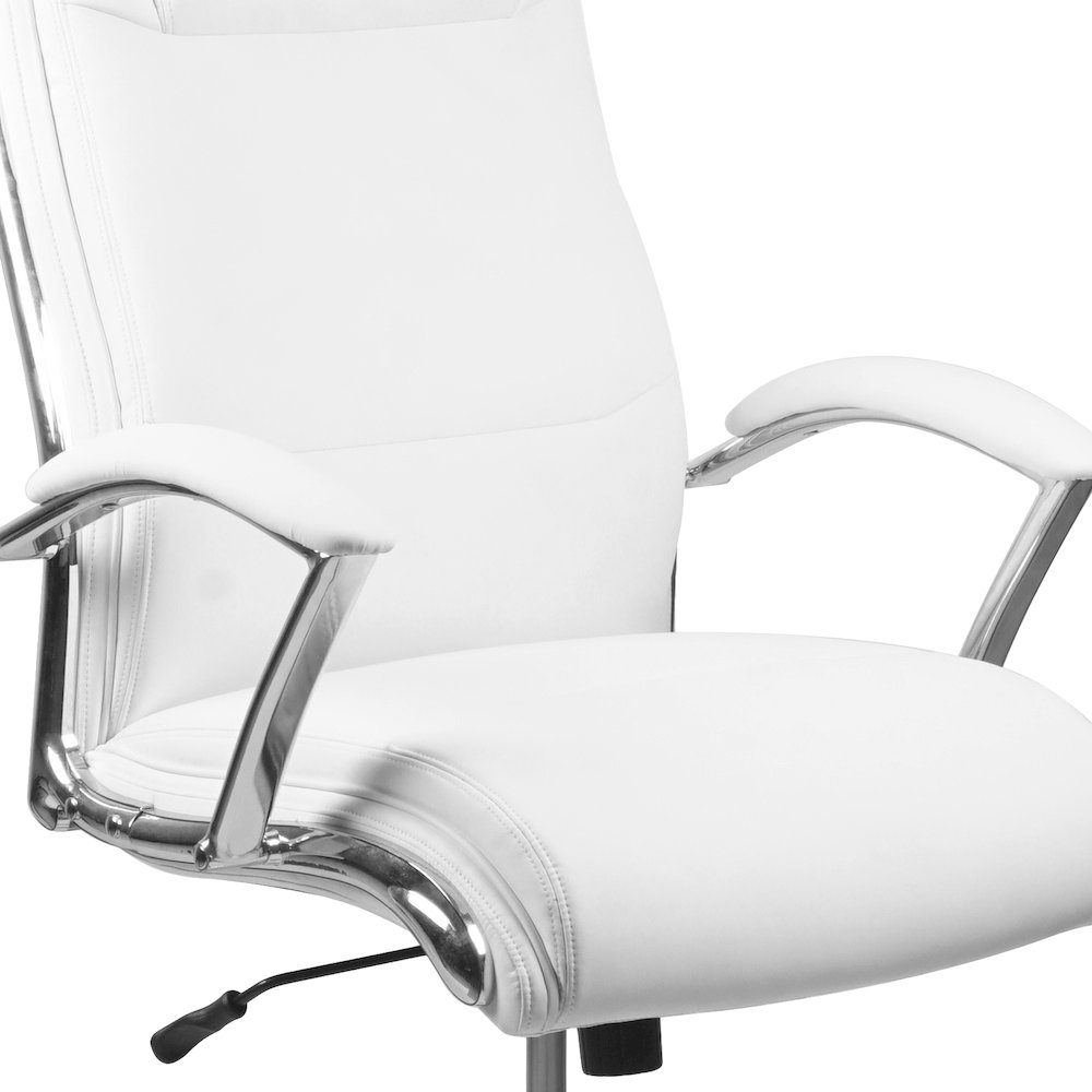 High Back White Smooth Upholstered Executive Swivel Office Chair. Picture 8